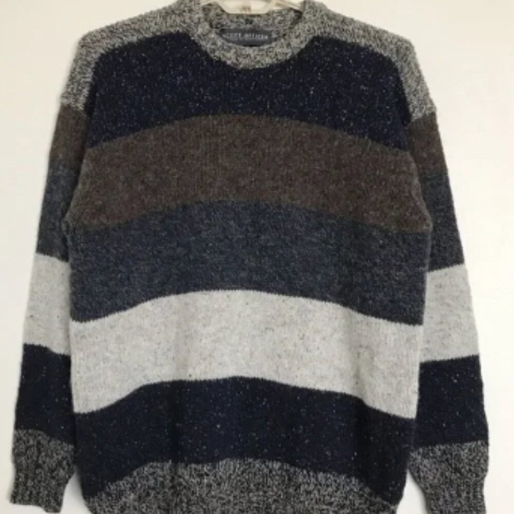 Scott Officer Striped Pure Wool/Silk Sweater Men’s XL Made in Scotland Pullover
